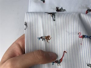 Skjortepoplin - pæne blå striber og sjove dyr